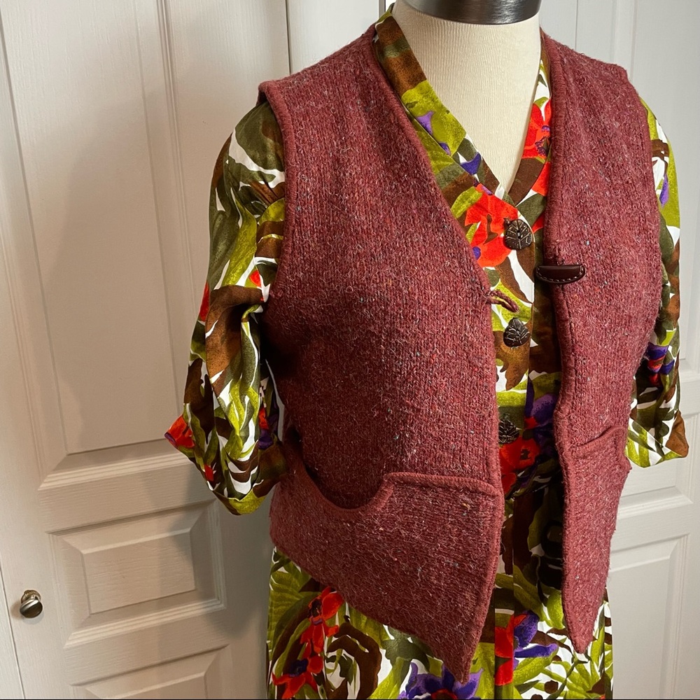 Sweater Knit Cabincore Vest WOOL BLEND Toggle Closure